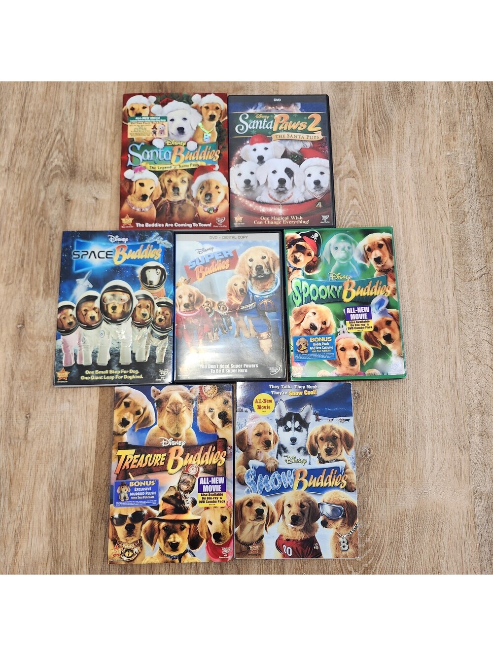 7 Disney BUDDIES DVD Movies: Snow, Spooky, Santa, Space, Treasure, Super Buddies